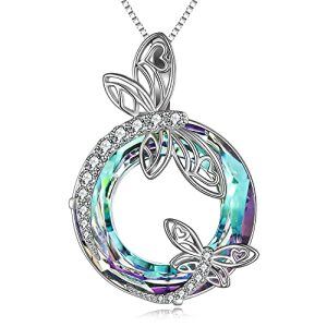 A-Dragonfly Necklace-Purple Circle Crystal