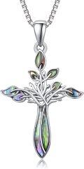 wholesale 925 Sterling Silver Dreamboat Cross Necklace with Abalone Shell Pendant for Women Christian Jewelry Confirmation Gifts Faith Religious Accessories-0-0