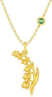 wholesale 925 Sterling Silver 12 Month Birth Flower Bouquet Pendant Necklace w Birthstone Mother s Day Gift-May-Lily of the valley