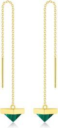 wholesale 14K Gold Green Stone Triangle Drop Threader Earrings-0-0