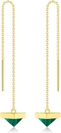 wholesale 14K Gold Green Stone Triangle Drop Threader Earrings-Style-Malachite