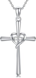 wholesale Sterling Silver Lab Grown Diamond Cross Necklace for Women-0-0