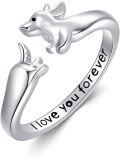 wholesale 925 Sterling Silver Highland Cow Dachshund Open Ring Adjustable Cute Jewelry Gift-0-0