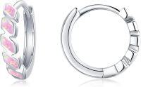 wholesale 925 Sterling Silver Pink Fire Opal Huggie Hoop Earrings for Women - Hypoallergenic -Pink Opal Hoop Earrings