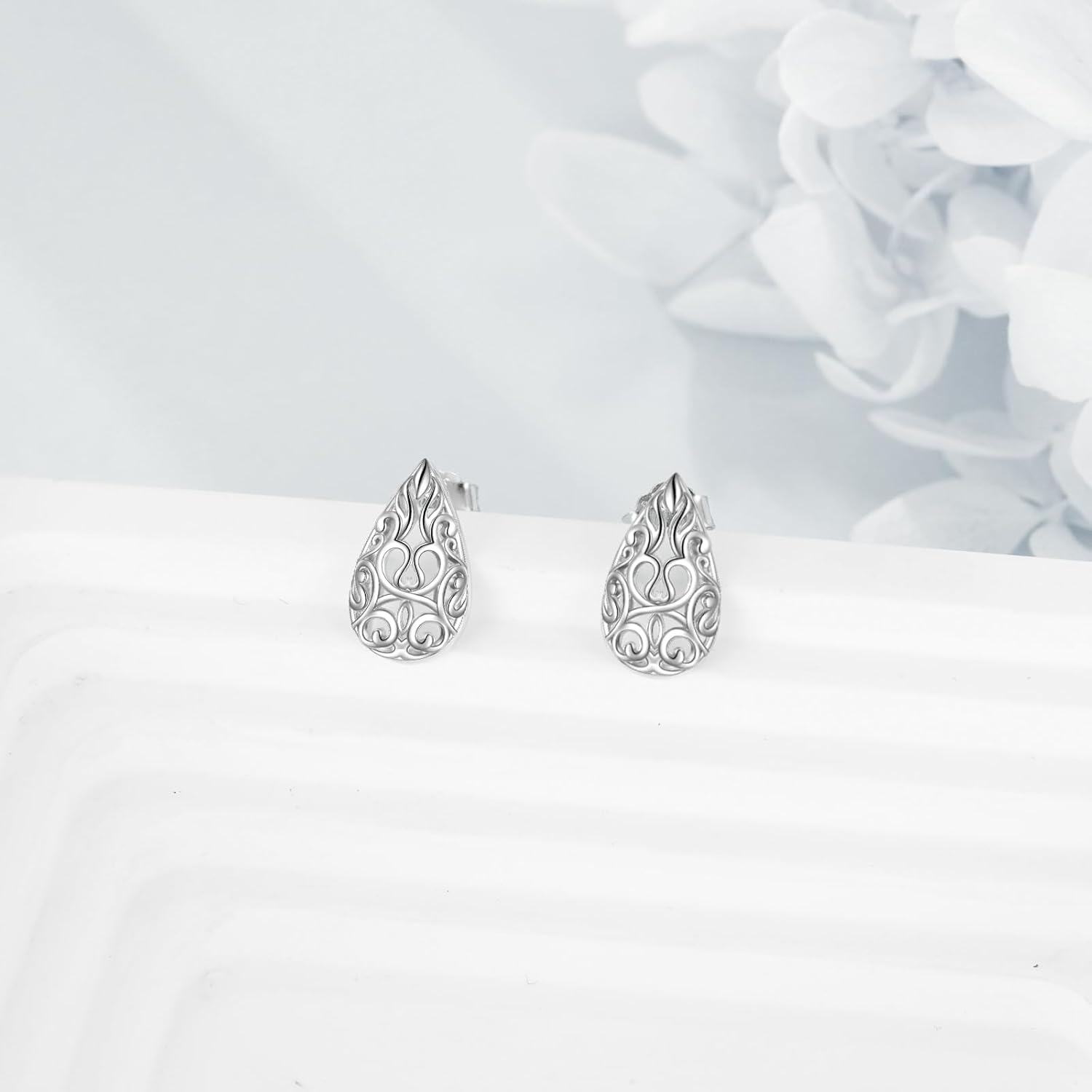 wholesale 925 Sterling Silver Rose Gold Plated Tear Drop Filigree Leverback Earrings with Natural Stone and Gemstones (Moonstone/Abalone/Turquoise)-0-2