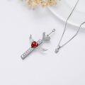 wholesale TOUPOP Cremation Jewelry Cross Urn Necklaces For Ashes For Women S925 Sterling Silver Wing Cross Memorial Keepsake Urn Pendant With Ruby Heart Crystal Engraved Forever In My Heart -0-2