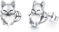 wholesale 925 Sterling Silver Crystal Fox Earrings Birthstone Studs for Sensitive Ears-Silver-04-Apr