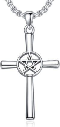 wholesale 925 Sterling Silver Pentagram Cross Pendant Necklace  for Men & Women-Star Cross Necklace