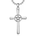 TOUPOP 925 Sterling Silver Star of David Cross Pendant Religious Necklace-0-0