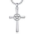 TOUPOP 925 Sterling Silver Star of David Cross Pendant Religious Necklace-0-0
