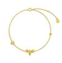 wholesale 14k Gold Bee And Flower Charm Bracelet With Moissanite-14K Gold-Yellow