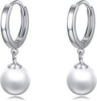wholesale 925 Sterling Silver Freshwater Pearl Drop Dangle Huggie Hoop Earrings for Women -white