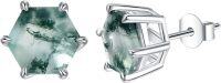 wholesale 925 Sterling Silver Hexagon Green Moss Agate Stud Earrings for Women - Natural Stone s-01-Moss agate stud earrings