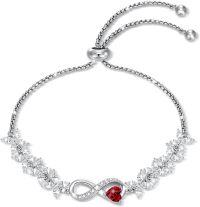 wholesale 925 Sterling Silver Heart Birthstone Tennis Bracelet Infinity Love Jewelry Gift for Women-07-July-Ruby