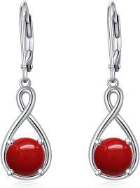 wholesale 925 Sterling Silver Birthstone Threader Earrings Infinity Long Chain Drop Pull Through 12 Stone Birthday Jewelry Gifts for Women-Red Coral