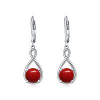wholesale 925 Sterling Silver Birthstone Threader Earrings Infinity Long Chain Drop Pull Through 12 Stone Birthday Jewelry Gifts for Women-Red Coral