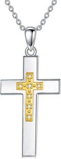wholesale 925 Sterling Silver Gold Plated Cubic Zirconia Cross Pendant Necklace for Women-0-0
