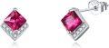 wholesale  Sterling Silver Cubic Zirconia Crystal Birthstone Stud Earrings - July Ruby Red, 7.8mm, Hypoallergenic (60字符)-0-0