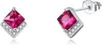 wholesale  Sterling Silver Cubic Zirconia Crystal Birthstone Stud Earrings - July Ruby Red, 7.8mm, Hypoallergenic (60字符)-Jul-Ruby