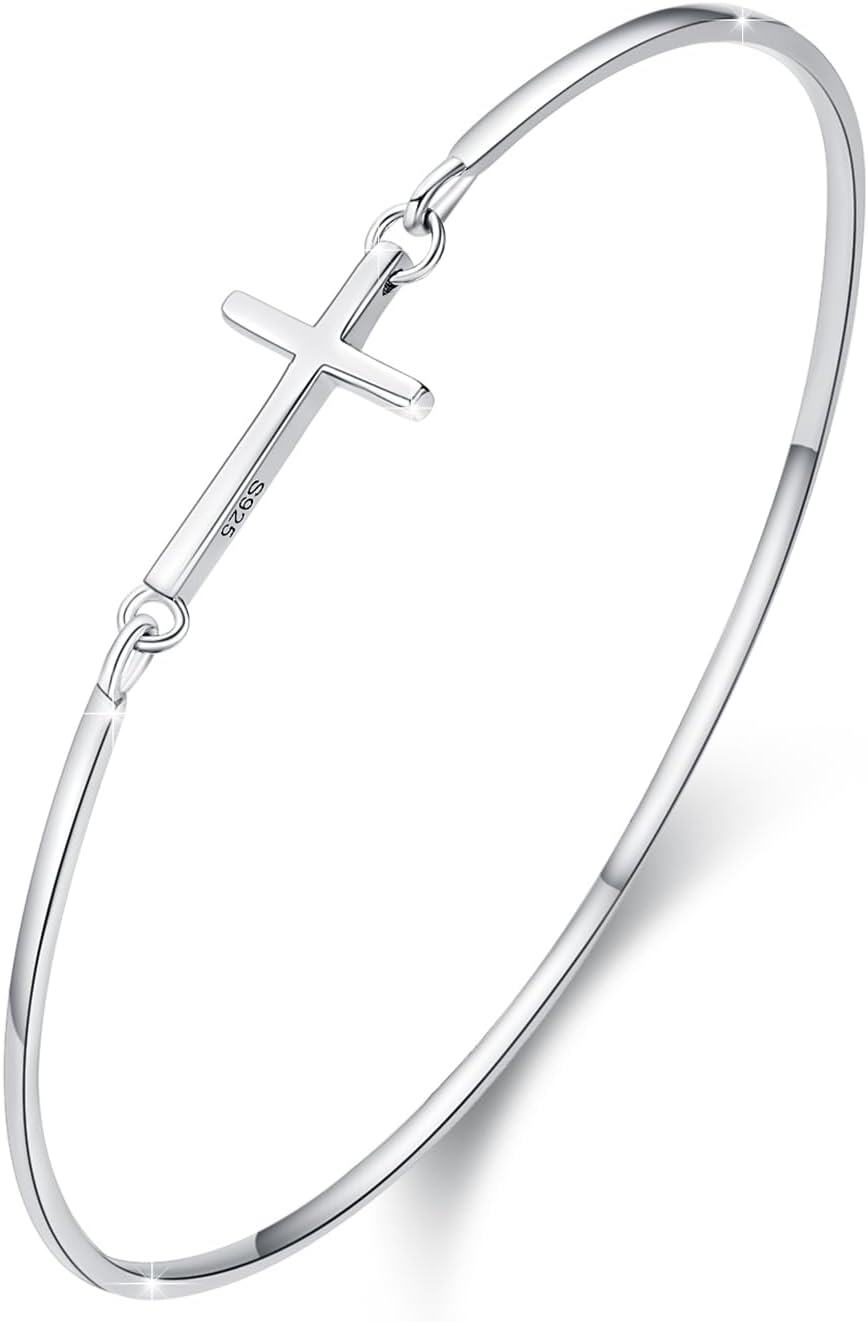Sterling Silver Infinity Cross Bangle Bracelet Women s Christian Religious Jewelry Gift -Cross