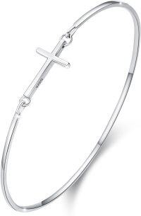 wholesale 925 Sterling Silver Infinity Cross Bangle Bracelet for Women - Christian Religious s-Cross