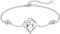 wholesale 925 Sterling Silver Zirconia Heart Birthstone Bracelet for Women Adjustable Gift-October 10