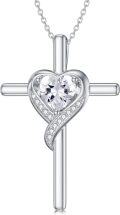 wholesale 925 Sterling Silver Diamond Cross Necklace with April Birthstone – Elegant Heart Pendant for Women-0-0
