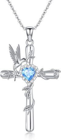 wholesale Sterling Silver with Birthstone Hummingbird Butterfly Cross Necklace for Women-style2