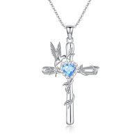 wholesale 925 Sterling Silver Cross Pendant With Blue Crystal Hummingbird Design-style2