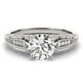 wholesale 14k White Gold Vintage Round Moissanite Engagement Ring With Marquise Milgrain Shoulders-0-0