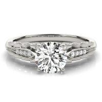 wholesale 14k White Gold Vintage Round Moissanite Engagement Ring With Marquise Milgrain Shoulders-14k