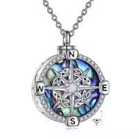 TOUPOP 925 Sterling Silver Celtic Knot Necklace Irish Jewelry Gifts-style_name:3-Compass Urn Necklace for Ashes