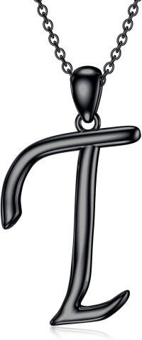 wholesale Sterling Silver 26 Letter Pendant Necklace-black gold plated-Letter T