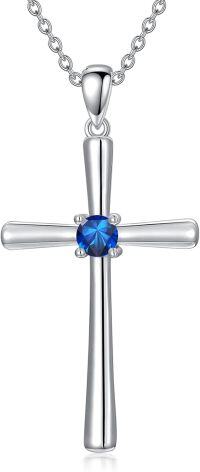 wholesale 925 Sterling Silver Birthstone Cross Necklace for Women 18 20-9-September-Blue Sapphire