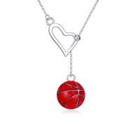 wholesale 925 Sterling Silver Heart & Red Enamel Basketball Lariat Necklace Sports Jewelry for Women-Basketball