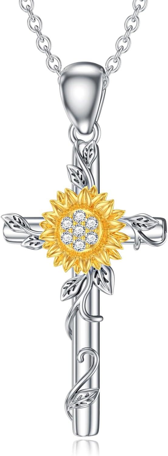 Sterling Silver Diamond Cross Necklace for Women-Type 21