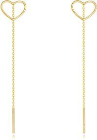 wholesale 14K Gold Heart Drop Earrings 14K Solid Gold Threaders for Women-Heart