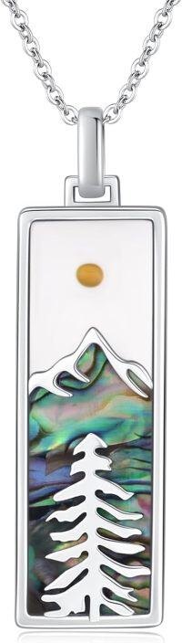 wholesale 925 Sterling Silver Mountain & Tree Abalone Shell Pendant Necklace for Women Girls-D-Abalone Shell