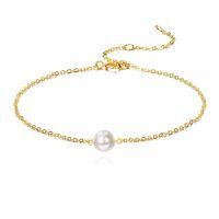 wholesale 14k Gold Bracelet With Single White Pearl-White 1