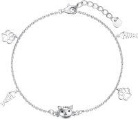 wholesale 925 Sterling Silver Cat Bracelet with Adjustable Chain – Hypoallergenic, Nickel-Free Gift for Women-Cat-Paw Print & Fish