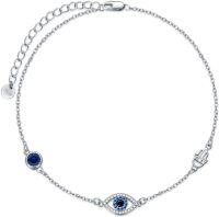 wholesale 925 Sterling Silver Blue Evil Eye Charm Anklet with Chain and Clasp-Evil Eye Anklets