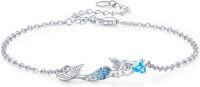 wholesale 925 Sterling Silver Blue Crystal Mermaid Turtle Charm Anklet/Anklet - Boho Beach s for Women & Girls-01-Mermaid（1-Blue CZ）