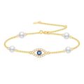 wholesale 14K Gold White Pearl and Sapphire Evil Eye Charm Bracelet (Adjustable)-0-0