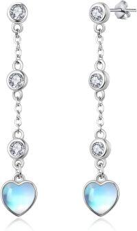wholesale 925 Sterling Silver Blue Opal Heart Drop Earrings for Women Valentines Day Gift-Moonstone