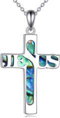 wholesale 925 Sterling Silver Abalone Shell Jesus Cross Pendant Necklace-0-0