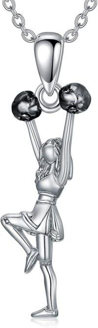 wholesale 925 Sterling Silver Gymnastics Pendant Necklace - 3D Figure Design with Ribbons and Balls Charm for Women's Dance Gifts in Box-Cheerleader-1