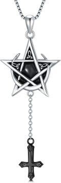 wholesale 925 Sterling Silver Pentagram Pendant Necklaces with Black Onyx and Cross Charm s for Women Men-0-0