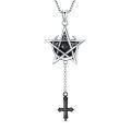 wholesale 925 Sterling Silver Pentagram Pendant Necklaces with Black Onyx and Cross Charm s for Women Men-0-0