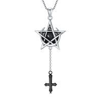 wholesale 925 Sterling Silver Pentagram Pendant Necklaces with Black Onyx and Cross Charm s for Women Men-Pentagram Cross