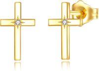 wholesale 14K Gold Cubic Zirconia Cross Stud Earrings for Women Religious Gifts-cross stud earrings